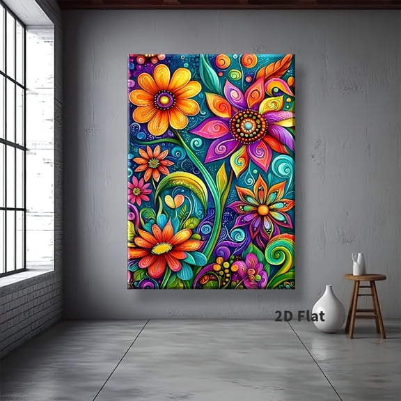 [2D Flat Canvas]1pc Modern Colorful Floral Canvas Wall Art- Vibrant Rotating Pattern Wooden Frame Decorative Painting, Home Office Hanging Art, Ready-to-Hang, Creative Space Decoration, Perfect Room