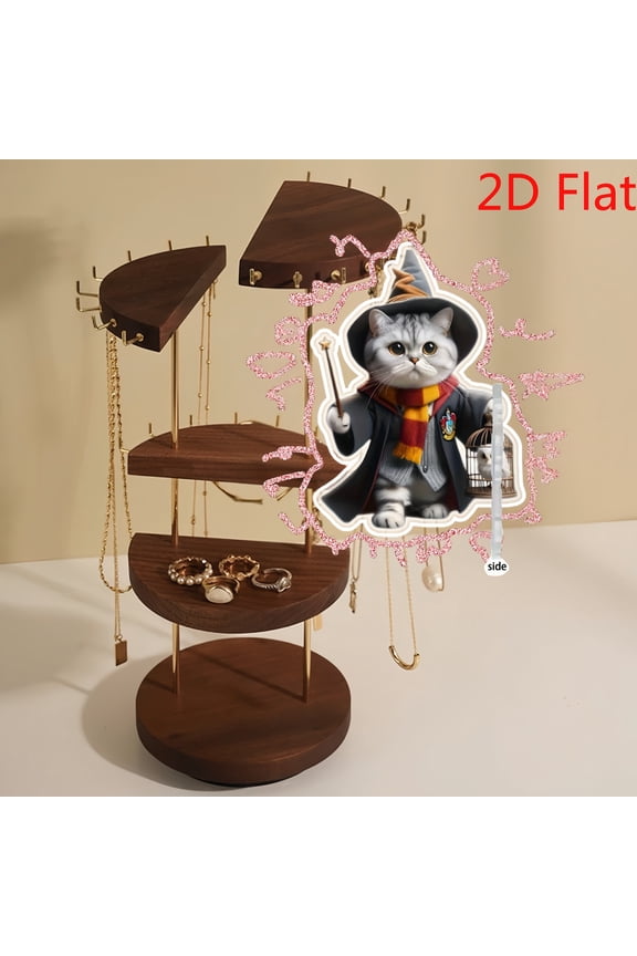 2D Flat Car Mirror Acrylic Cat Hanging Ornament, Multifunctional Wizard Themed Charm for Keychain, Home Decor, or Holiday Decoration - Perfect Gift Cat Accessory for Halloween and Christmas