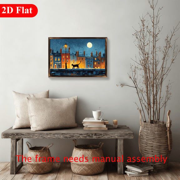 2D Flat Cat Decor 12inch x 8inch Wooden Framed Artwork for Living Rooms, Bedrooms, and Dining Rooms Suitable for Home Office and Restaurants, Ideal for Spring and Winter Seasons