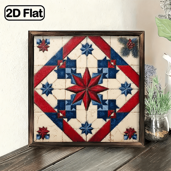 2D Flat, Charming Barn Sign 8x8 Inch Charming Farmhouse Style Barn Quilt Star Stripe 1pc Wooden Sign with Frame Barn Eight-Pointed Stars Symbols Design Decorative Sign for Bedroom, Garage Office