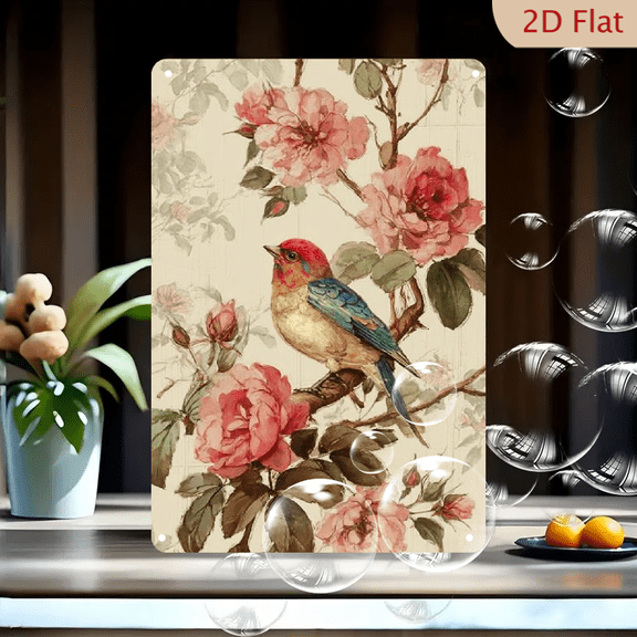 2D Flat, Charming Bird Mom Metal Tin Sign - 8x12 Inches, Vintage Floral Design with Bluebird Pink Roses, Perfect for Home, Bar, Cafe Garage Wall Decor, Home Decor Accent Vintage Wall Art Durable