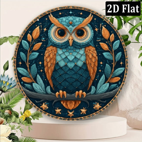 Charming Cute Owl Wall Art Decorative Sign, Aluminum Sign, Wall Hanging Decoration Metal Sign, Tranquil and Peaceful Atmosphere, Suitable for Garden, Living Room, Porch, Bedroom, and Spring