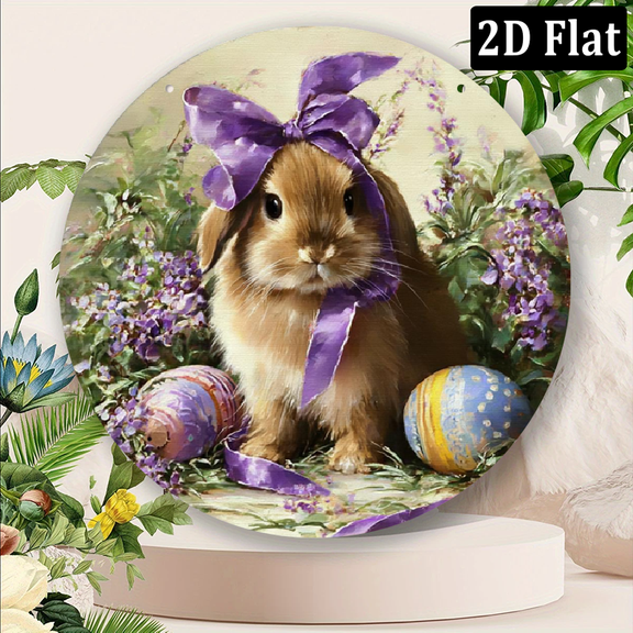 2D Flat, Charming Easter Bunny Wreath 8x8 Wall Decorative Signs & Plaques Perfect for Home, Garden, Cafe Decor IndoorOutdoor Use Ideal Holiday Gift, Winter Farmhouse Art Decor, Garage, Kitchen, P