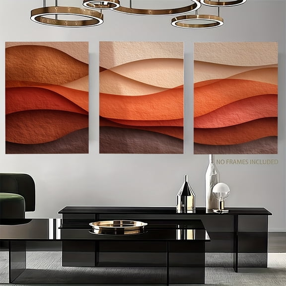 2D Flat, Christmas and New Year Holiday Gift, Home Decor Wall Art, Terracotta Wave Triptych Wall Art, 3pcs Abstract Print Set, Minimalist Geometric Poster Set, Modern Living Room Decor, Gallery Wall