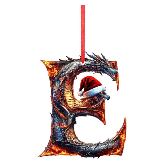 2D Flat Christmas Ornament Featuring Vibrant Dragon Letter E Design, Premium Printed Acrylic Hanging Decoration for Festive Holiday Tree Display, Unique Seasonal Home Decor Gift