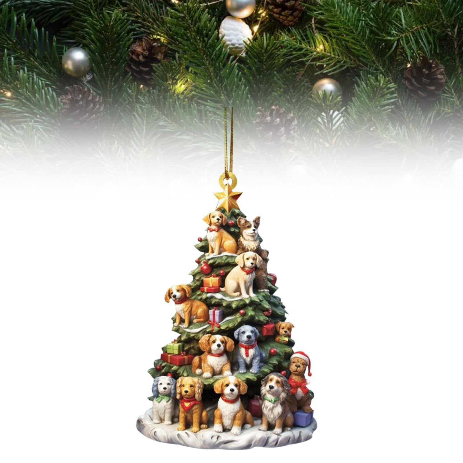 2D Flat Christmas Ornament, cute dog Christmas Pine Tree Shape with