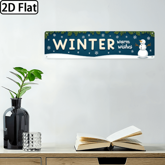 2D Flat, Classic Warm Winter Wishes Sign, Winter Snowman Scene Wall Decor, Wall Hanging, Vintage Rustic Home Decor, Living Room, Christmas Gifts, Porch, Entryway, Decorative Sign, 4x16 Inch