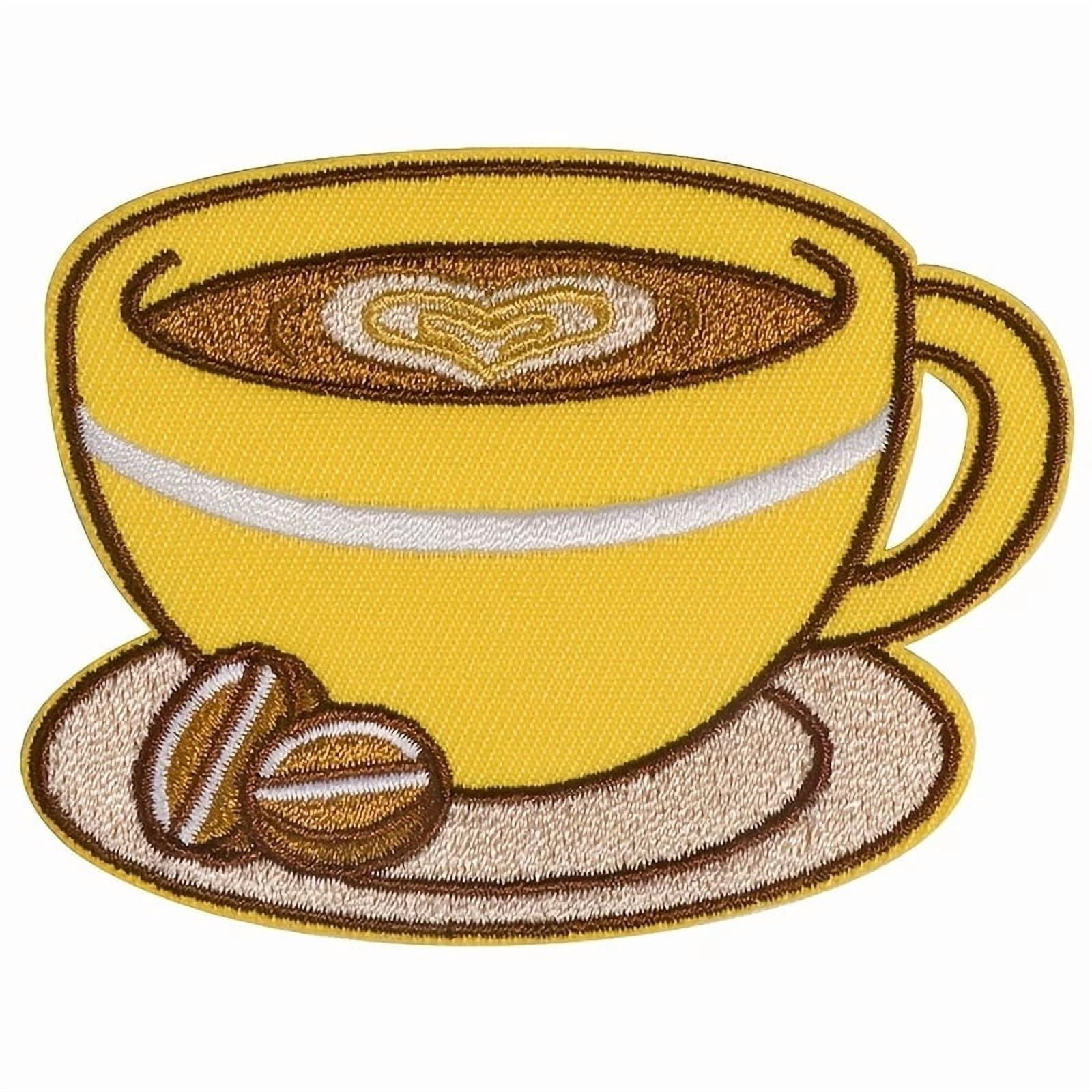 2D Flat Coffee Latte Embroidered Patch Badge - Iron/Sew for Clothing, Bags, Hats, DIY Crafts