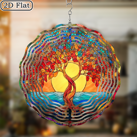 2D Flat Colorful Tree of Life Wind Spinner, 10 inches - 2D Hanging Wind Spinners Outdoor, Yard, Garden Decor