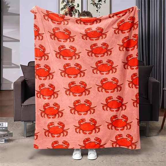 2D Flat Contemporary Crab Pattern Flannel Blanket All Seasons Multipurpose Throw High Definition Digital Print Machine Washable Ideal for Home Travel Bed Sofa And Pets 2D Flat