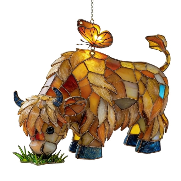 2D Flat Cow & Suncatcher Colorful Acrylic Window Hanging,Stained Glass Style,Light-Reflective Colorful Design,Versatile Window Decor,For Home Sunroom Kitchen Porch Window Decor Gift