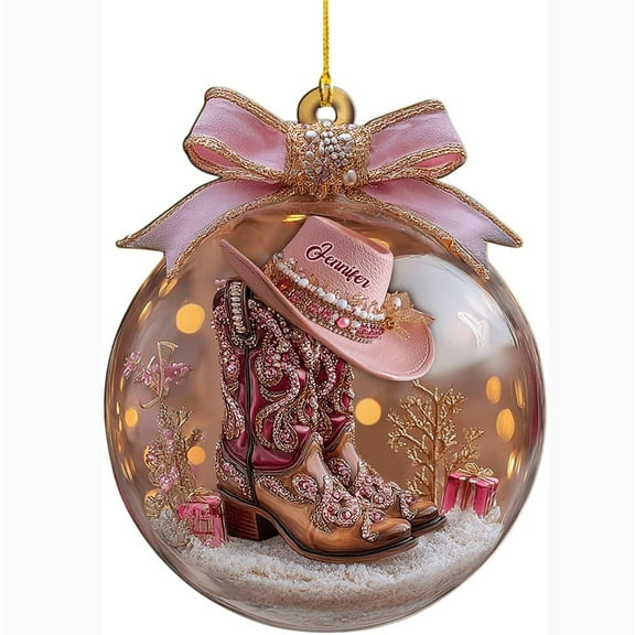2D Flat Cowboy Boot And Hat Christmas Tree Ornament Made From Acrylic Measuring 3.1 Inches For Western Themed Decor