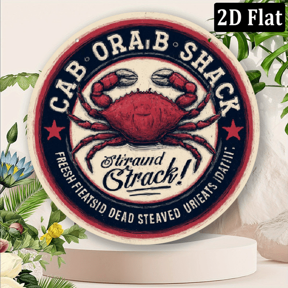 2D Flat, Crab Shack Round Metal Sign 8x8in'' - Ideal for Home, Yard, Restaurant Cafe Decor Perfect for Walls Porches, Perfect for Room Decor