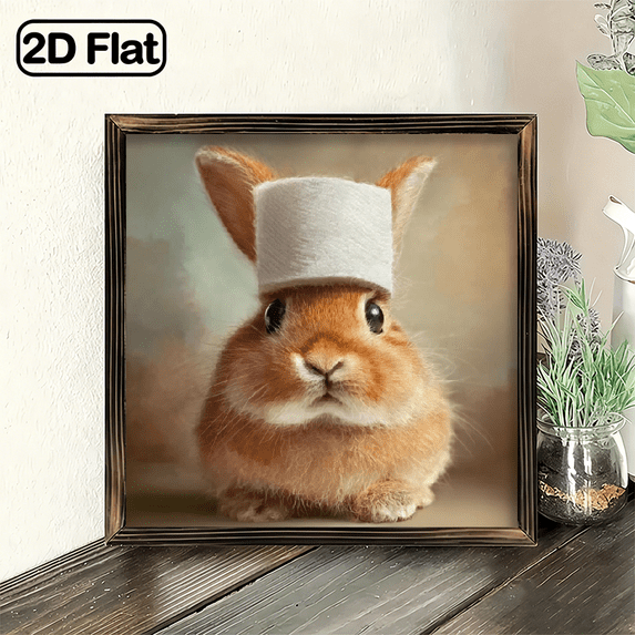 2d Rabbit Plaque 2D Flat, Cute Bunny Chef Hat Heart Plaque Wall Art Decor, 8x8 InchHeart ...