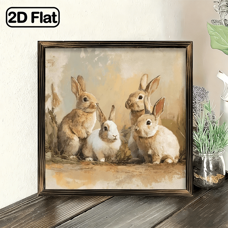 2D Flat, Cute Bunny Rabbit Family d Wall Art Plaque, dDecor Sign 8x8 ...