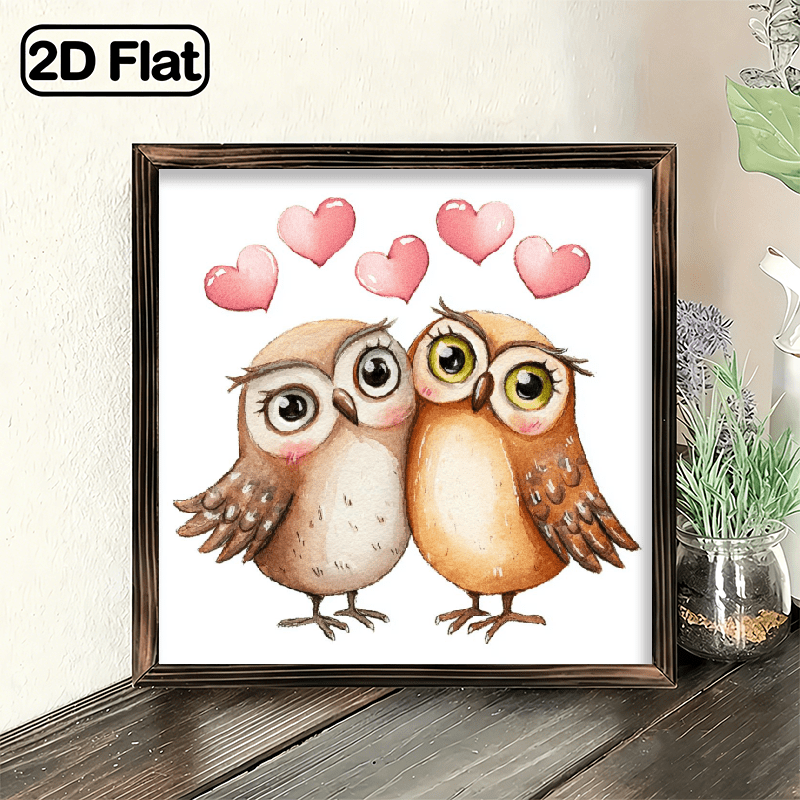 2D Flat, Cute Owl Couple Love Heart Sign, Decor Sign 8x8 Inch, Romantic ...