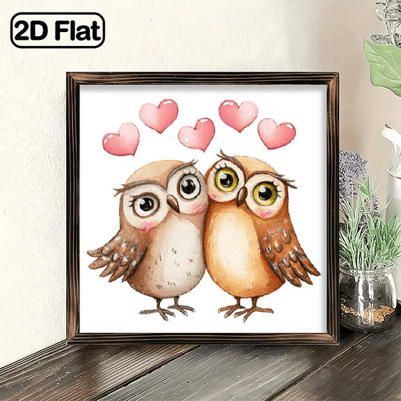 2D Flat, Cute Owl Couple Love Heart Sign, Decor Sign 8x8 Inch, Romantic Animal Wall Decor Plaque for Garden, Front Door, Living Room, Perfect Gift for Couples, Family,
