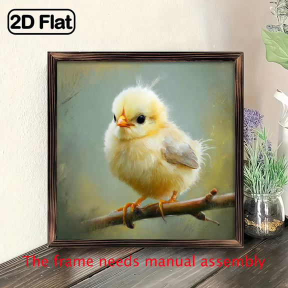 2D Flat Cute Yellow Bird Perched On Branch Art Wooden Frame Painting, Vintage Style, 88 Inch for Garages, Kitchens, Farmhouses, Cafes and Shops, Teen Rooms, Home Decor, bathroom Wall Decoration,