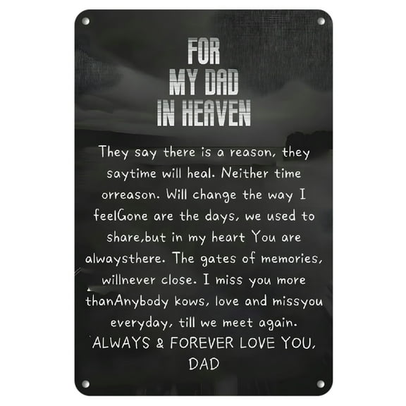 [2D Flat]Dad in Heaven Memorial Metal Sign - 12x8, Durable, Outdoor Cemetery Decor for Grave, Rustic Decor for Bars, Cafes, Outdoor-Themed Room Decoration, Vintage Decor Sign | Rustic Style Sign