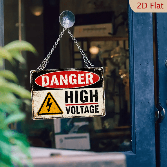 2D Flat, Danger High Voltage Vintage Metal Tin Sign, Retro Electrical Hazard Warning Wall Decor, Industrial Safety Plaque for Workshop Garage Factory Power Room Utility Area, 8x12 Inch