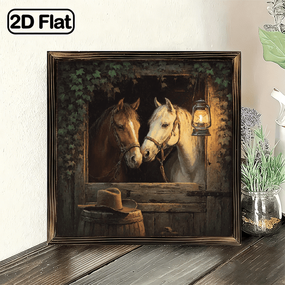 2D Flat, Decor Plaque 8x8 Inch, Horse Wall Sign Rustic Farm Animal Art ...
