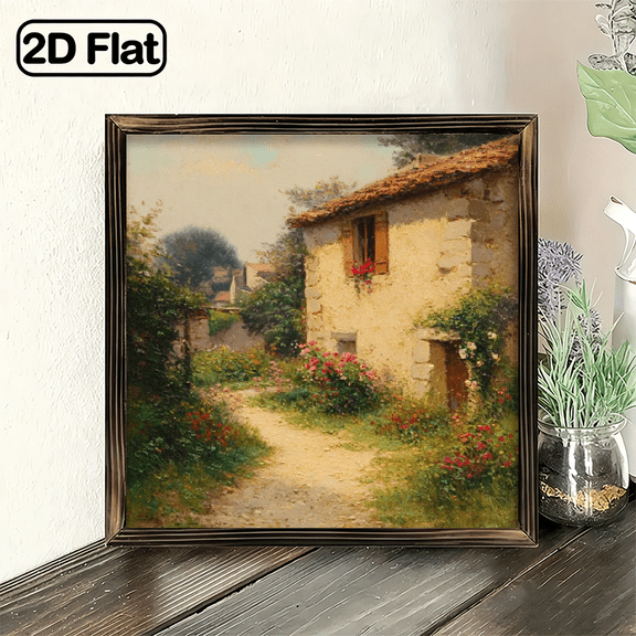 2D Flat, Decor Plaque 8x8 Inch, d Cottage Landscape Art Outdoor Garden Fence Decor, Rustic Farmhouse Wall for Home Living Room Bedroom, Gift for Fri