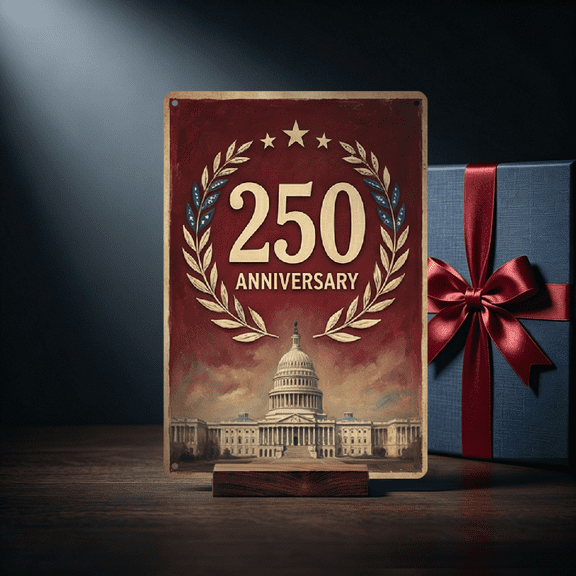 2D Flat Decoration Metal Sign 8x12 inch Plaque USA 250th Semiquincentennial Vintage- themed Capitol building under 250 anniversary emblem Classic Design Durable Best for Pub, Coffee Shop, Living Room