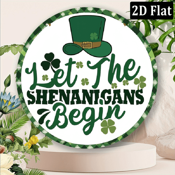 2D Flat, Decorative Sign, Plaque8x8 inch 1pc Wooden St Patrick'S Day Sign Let The Shenanigans Begin Irish Shamrock Wall Decor.