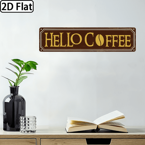 2D Flat, Decorative Sign, Plaque Hello Coffee Signs, Retro Metal Tin Sign, Home Kitchen Wall Decor, Farmhouse Decorations for Cafe, Coffee Station Decors. 16*4in