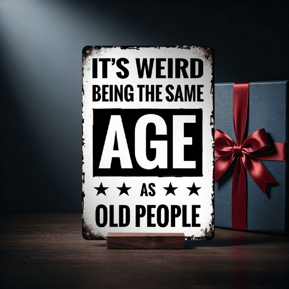 2D Flat Decorative Sign, Plaque Retro Vintage Metal Plaque Sign It's Weird Being This Age As Old People Sarcastic Metal Sign Funny Man Cave Wall Decor Bar Pub Garage Club Bedroom Tin Sign 8x12 Inch
