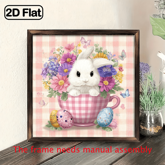 2D Flat, Decorative Signs & Plaques Metal Sign Round Sign Image Door Hanger Sign Wall Sign Wreath Sign Decor Sign Round Easter Themed Sticker With Pink Gingham Background, Black And White Checkere