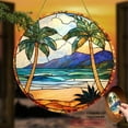 thumbnail image 1 of 2D Flat Design Featuring a Tropical Beach Palm Tree Sun Catcher, Measuring , Made of Round Acrylic It Has a Stained Window Style And Serves As a Hanging Decoration, Creating 8*8inch, 1 of 7