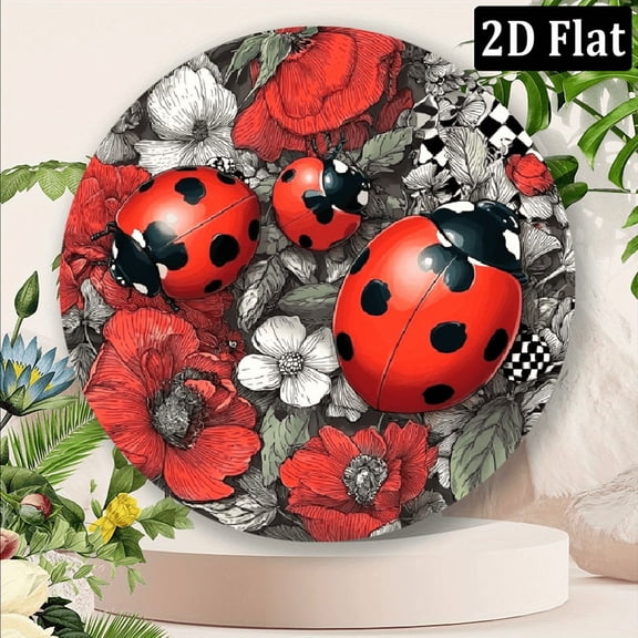 2D Flat Design, One Piece, Round Metal Tin Sign, Ladybug Theme, Wall Art, Man Cave Decor, Whimsical Decoration, Home Decor, Garden Decor, Patio Decor, Bar Decor 8*8inch