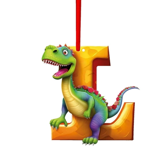 2D Flat Dinosaur 26 English Letter Pendant, Christmas Tree Hanging Decor with Red String, Personalized DIY Dinosaur Letter Ornament for Holiday Festive Decoration, 3.54in/9cm, L