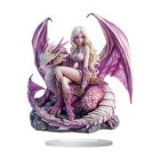 2D Flat Dragon & Beauty Woman Acrylic Sculpture with Base, Modern Art Decor for Office Desk, Bedroom,