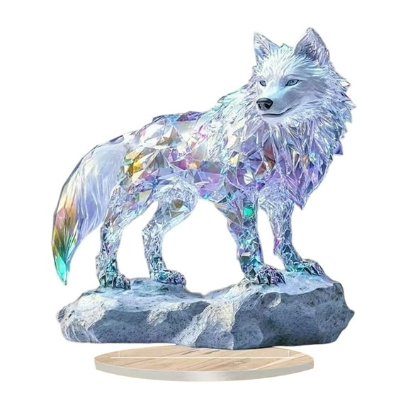 2D Flat Dragon Wolf Vibrant Acrylic Sculpture with Base, Modern Home Office Desk Decoration Adults Kids