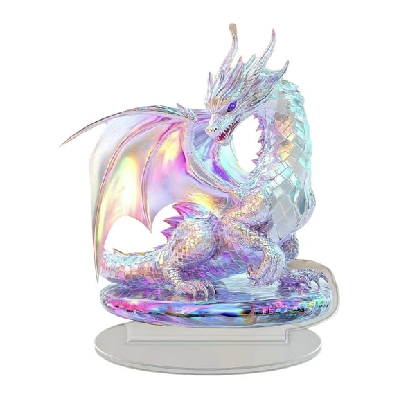 2D Flat Dragon Wolf Vibrant Acrylic Sculpture with Base, Modern Home Office Desk Decoration Adults Kids