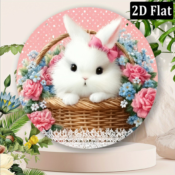 2D Flat Easter-Themed Round Decorative Tin Signs & Plaques - Rustic Country Style Decor for Home, Cafe Bar - Perfect Unique Gift Idea. 8*8 in