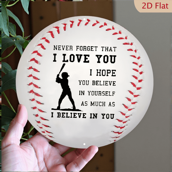 2D Flat Engraved Baseball, Personalized for Relatives & Friend, Round Aluminum Decorative Plate 8", Birthday Gift, For Living Room, Bedroom, Festival, Door & Wall, Heartwarming Quotes, Scene Decor