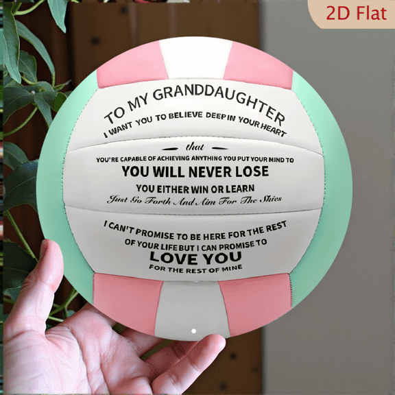 2D Flat Engraved Volleyball, Personalized for Granddaughter, Round Aluminum Decorative Plate 8", Unique Birthday Gift, For Living Room, Bedroom, Festival, Door, Wall, Heartwarming Quotes, Scene Decor