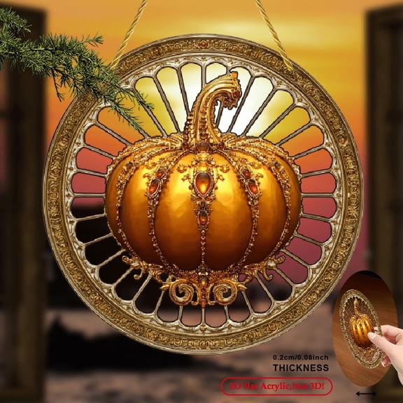 2D Flat Fall Harvest Thanksgiving Pumpkin Acrylic Sun Catcher - Window Hanging Decor For Fall, Harvest Home - Perfect Gift For Women Men, Ideal For Garden, Lawn, Farmhouse Outdoor Spaces