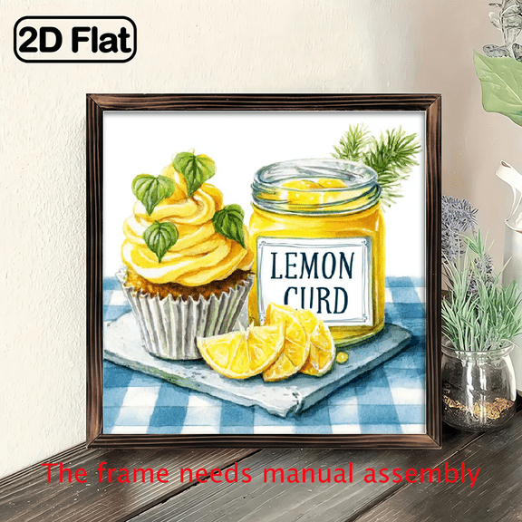2D Flat, Farmhouse Style Wooden Lemon Squeeze Kitchen Art Sign- 8x8inch Frame Spring Summer Decorative Sign, Suitable for Home, Kitchen, Garage, Office- Holiday Gift, Lemon Decoration, Office Deco
