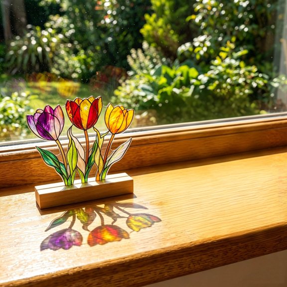 2D Flat Floral Table Display Decor | Modern Desktop Ornament for Home & Office | Decorative Flower Scenery Centerpiece | Thoughtful Gift for Birthdays & Housewarmings