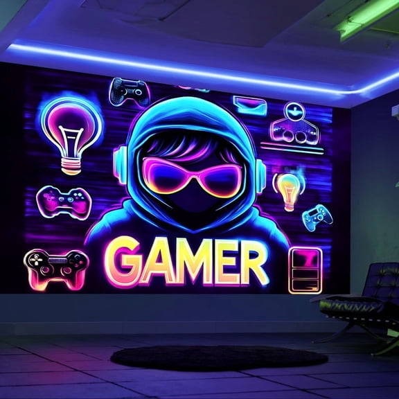 2D Flat Fluorescent Tapestry Glow in The Dark Gamer, Room Decor Wall Hanging for Bedroom, Living Room, Office. Gamer Room Decor for Mens Glow in Dark Uv Light Wall Art.&nbsp;