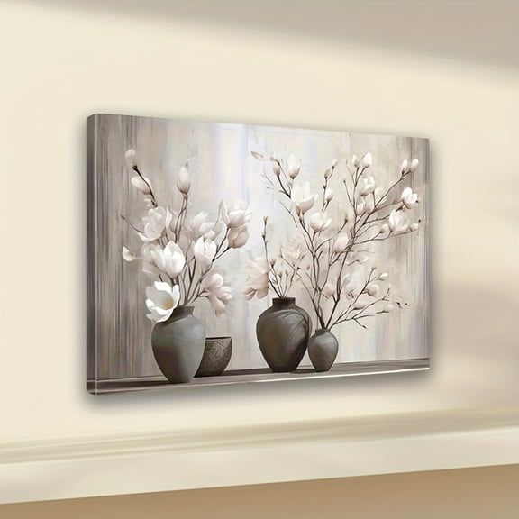 2D Flat, Framed, Large-Sized Framed Canvas Art Prints Featuring Modern Abstract Vintage Floral And Vase Designs, with a Neutral Color Palette Suitable for Decorating Living Rooms, Bedrooms