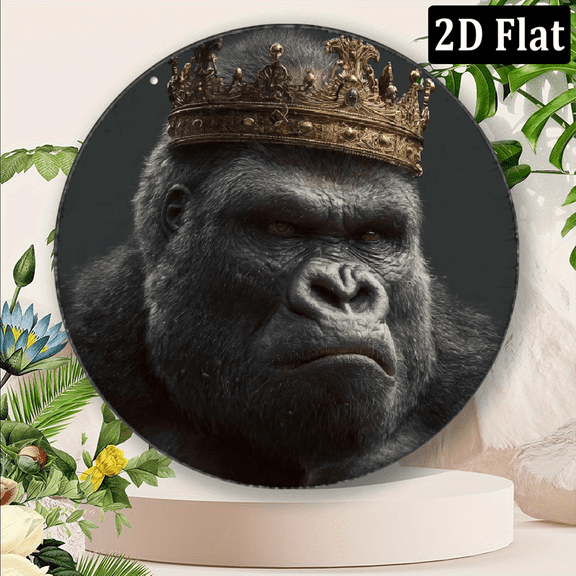 2D Flat, Gorilla King 8X8inRound Metal Sign - Vintage Hippie Garden Decor, Perfect For Outdoor, Patio, And Home Wall Art - Unique Gift For Women, Ideal For Bedroom, Office, Living Room, Cafe