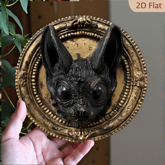 2D Flat Gothic Black Bat Head Wall Sculpture Decor, 8" Round Aluminum Wall Art Sign, Metal Signs, Wall Decor For Kitchen, Door, Office, Bedroom Decor, Best Gifts For Room, Home, Bathroom Decor