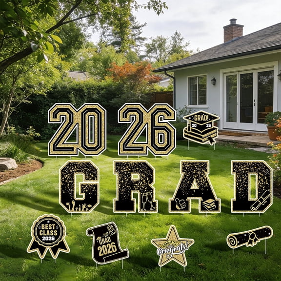 2D Flat Graduation Yard Signs Class Of 2026-11pcs Set, Graduation Decorations Yard Signs, 2026 Congrats Grad Lawn Decorations With Stakes, Graduation Party Supplies, For Outdoor Congrats Graduation