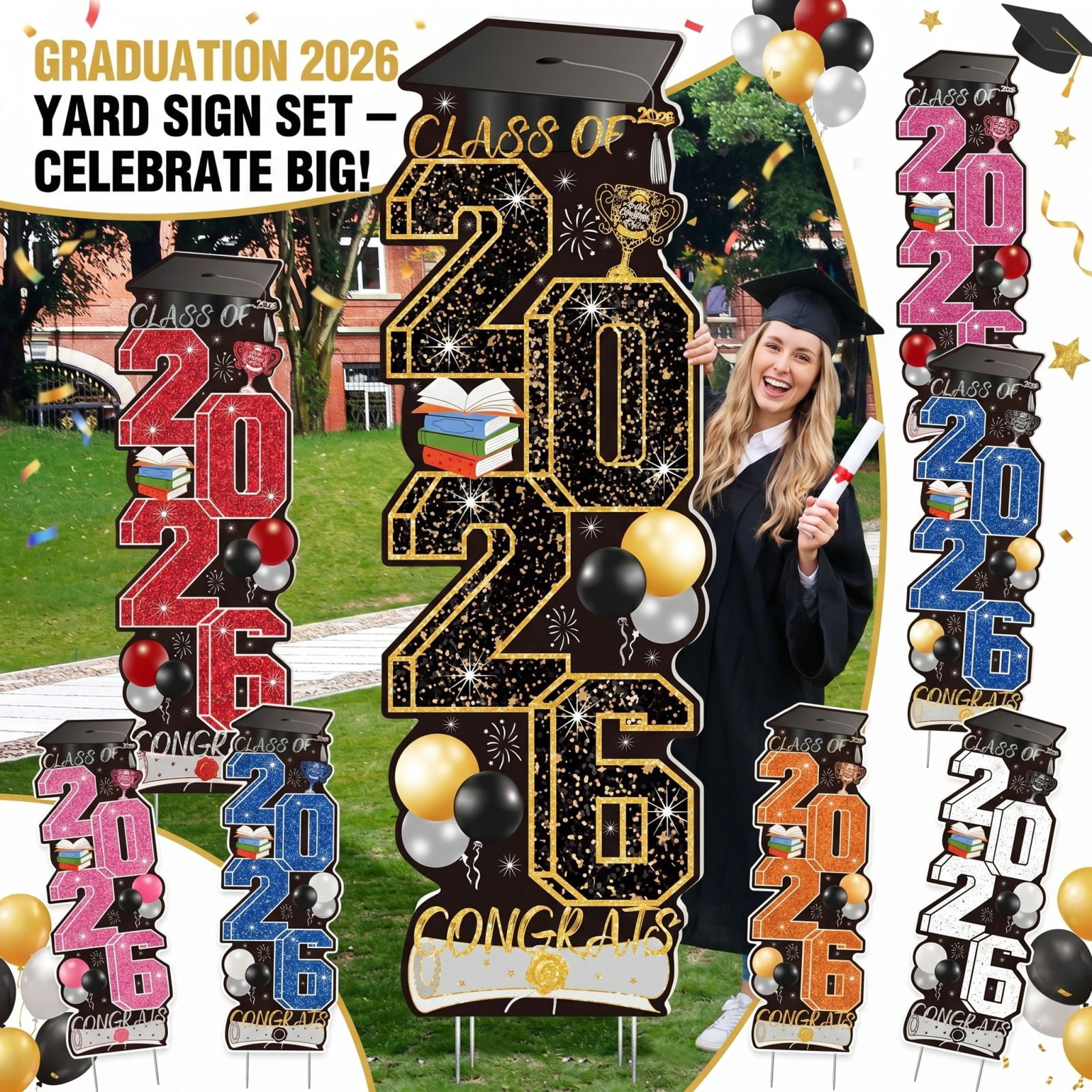 2D Flat Graduation Yard Signs Class Of 2026-2PCS Set, Graduation ...