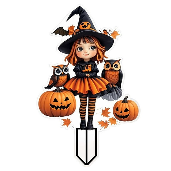 2D Flat Halloween Garden Stakes, Small Witch and Pumpkin Man Yard Decor, Outdoor Lawn Decoration for Halloween Festival - C
